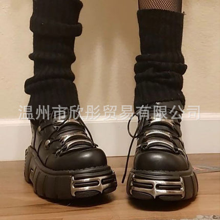 Wholesale Special Dark Motorcycle Boots Heavy Metal Thick-Soled High-Top Shoes 2023 Spring New Women's Punk Small Leather Shoes Brother Trbottom