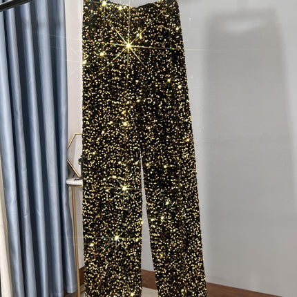 Autumn and Winter New Korean Velvet Sequin Wide Leg Pants Long Dose Slimming Mop Pants Shiny Casual Straight Pants for Women