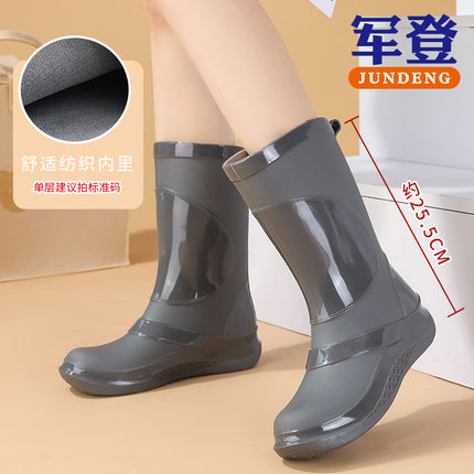 Rain Boots for Women, New Fashionable Waterproof Shoes, Mid-Calf Outdoor Rain Boots for Beachcombing, Trendy Non-Slip Waterproof Slip-On Rubber Shoes