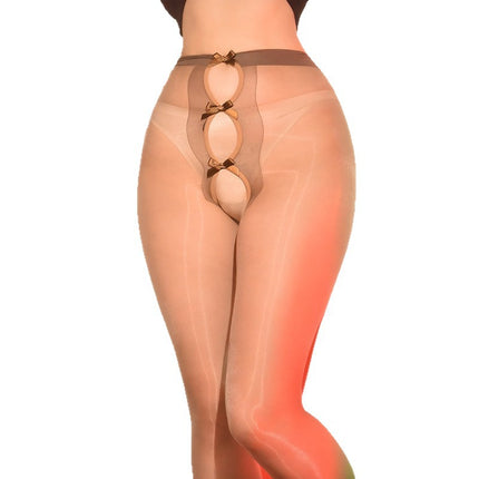 Little Red Girl Sexy Lingerie Sexy Stockings Silky Oily Thin Open Crotch Stockings No Need to Take Off Horse Oil Stockings Temptation Black Stockings