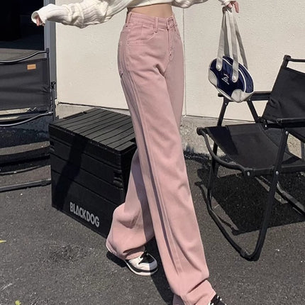 Dirty Pink High Waist Wide Leg Jeans Women's Trendy All-match New Loose Slimming Casual Narrow Straight Long Pants