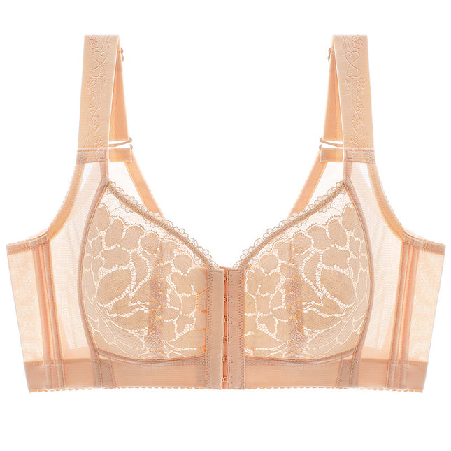 Lace Front Buckle Beautiful Back Bra for Women with Large Breasts, Push-Up Adjustable Type Without Rims, Upper Support for Secondary Breasts, Anti-Sagging Bra