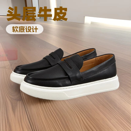 Japanese-Style First Layer Cowhide White Shoes for Men, Soft Sole Soft Panel Shoes, New Casual Shoes, Thick-Soled Loafers for Men, Slip-On Shoes