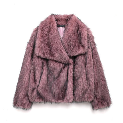 KAOPU ZA fur large lapel imitation fur coat short fashion imitation fox fur coat fluffy plush women's clothing