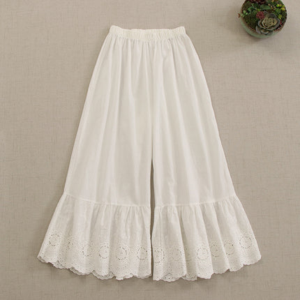 Sweet Mori Girl Japanese Style Embroidered Lace Cotton Leggings Loose All-match Stacked Inner Cropped Casual Pants New Style