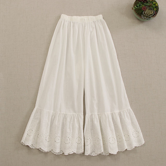 Sweet Mori Girl Japanese Style Embroidered Lace Cotton Leggings Loose All-match Stacked Inner Cropped Casual Pants New Style