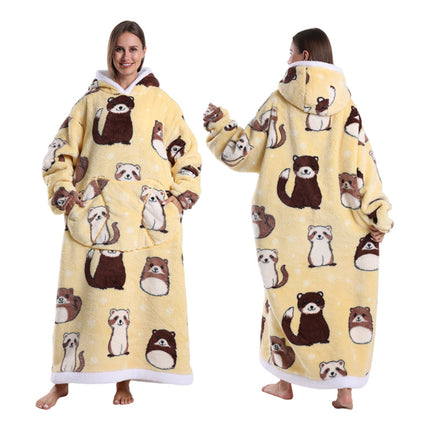 A generation of new fruit products lazy pajamas TV blanket embroidered hooded nightgown loose wear men's and women's bathrobes