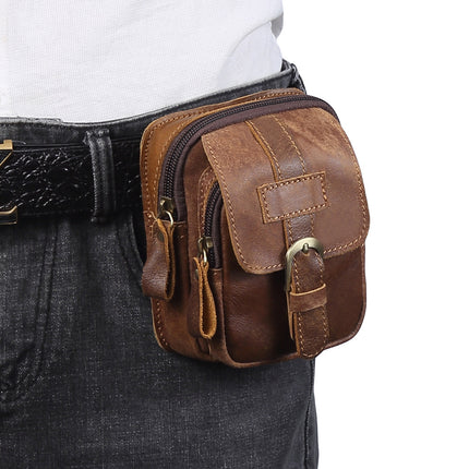 Genuine Leather Men's Frosted Leather Zipper Waist Bag Outdoor Sports Waist Bag Men's Work Site Wear-resistant Mobile Phone Waist Bag