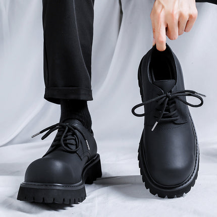 British round toe thick bottom dark ins round toe Derby shoes 2023 Autumn New Youth high-grade casual leather shoes
