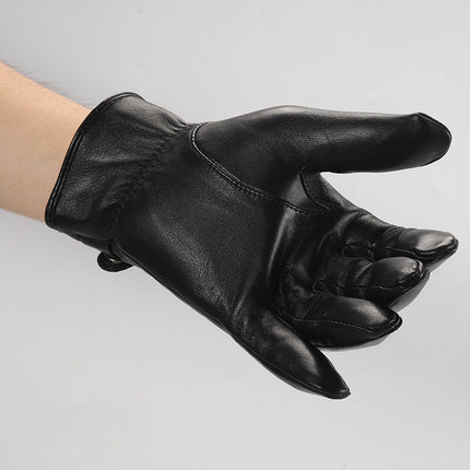 Genuine Leather Gloves for Men, Autumn and Winter, Fleece-Lined, Thickened, Warm, Cold-Proof, for Driving and Cycling, Men's First-Layer Sheepskin Gloves to Protect from the Cold