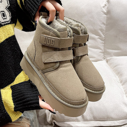 2025 New Winter Thick-Soled Height-Increasing Trendy Fashion Snow Boots with Velcro Design, Fleece-Lined, Warm and Thickened Short Boots