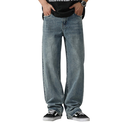 2024 New American Style Trendy Brand Old Washed Loose Straight Jeans Youth Fashion Tall Mop Jeans