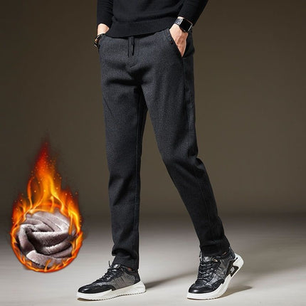 24 autumn and winter sanding fleece-lined thickened leggings professional straight slim pants warm men's casual pants trendy men