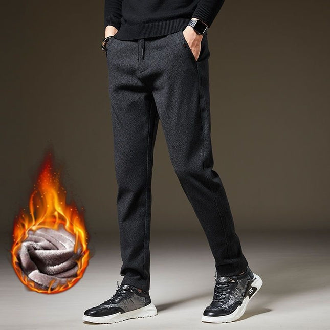 24 autumn and winter sanding fleece-lined thickened leggings professional straight slim pants warm men's casual pants trendy men
