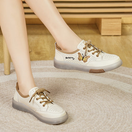 Women's Shoes New Style 2025 White Shoes Casual Hollow Soft Sole Sports Leather Shoes Mesh Shoes Summer Thin Breathable Shoes
