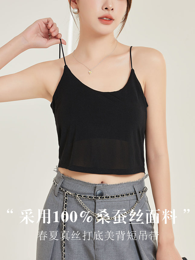 Tangge Silk U-Shaped Beautiful Back Intimates Anti-Exposure Tube Top Camisole Top Mulberry Silk Glossy Bra Loose