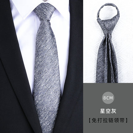 Dress Business Tie Men's and Women's Groom Wedding Black Zipper Korean Narrow No Lazy Striped Bow Tie Plaid