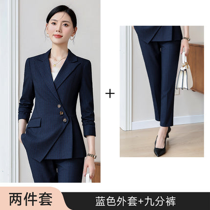 High-end Sense Striped Suit suit Women's 2024 Autumn Fashion Elegant High-end Business Wear Goddess Fan Dress Suit
