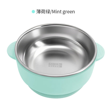 Cross-border Stainless Steel Children's Bowl Household Cute Baby Drop-resistant Heat-insulated Tableware Kindergarten Children's Rice Bowl with Suction Cup
