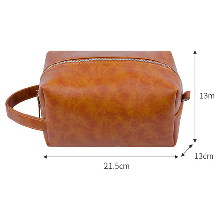 Cross-Border Travel Large-Capacity Pu Leather Makeup and Toiletry Storage Bag Retro Crazy Horse Leather Waterproof Handbag Niche High-End