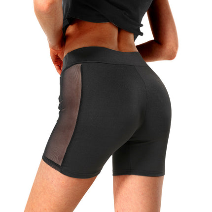 Cross-border generation hair new side mesh three-part pants solid color sexy perspective shorts high-elastic women's sports yoga pants