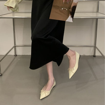 French-Style Bow Shallow Mouth Single Shoes 2025 Early Summer New Slip-On Patent Leather Shoes Versatile Simple Pointed Toe Work Shoes