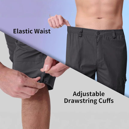 Magnivit Men's Cropped Pants Long Elastic Cargo Shorts Below Knee Shorts 3\/4 Cotton Cargo
