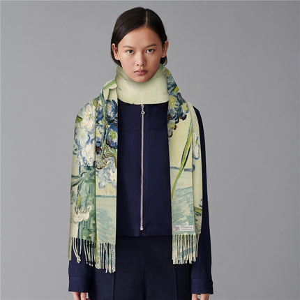 Cross-border winter Van Gogh oil painting series bottle Carnation cashmere tassel thick long scarf shawl warm scarf