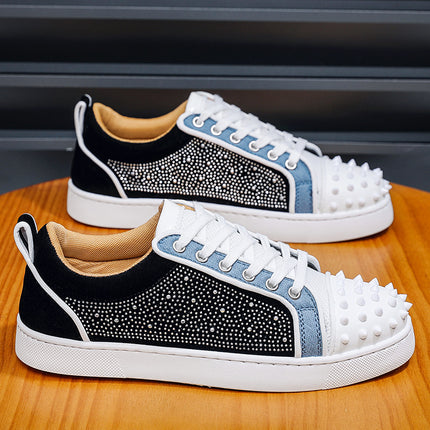 Men's Cl Red-Soled Casual Shoes with Cross-Border Rivets and Rhinestones, Nightclub Internet Celebrity Men's Shoes, Color-Blocking Hip-Hop Sneakers