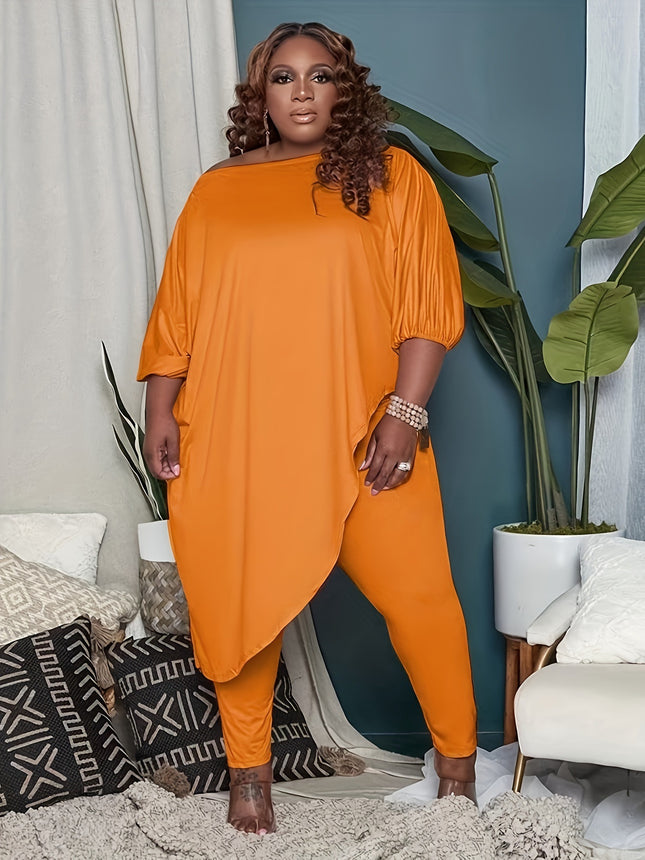 2Pcs Set Women's Plus Size V Neck Casual Tops Smooth