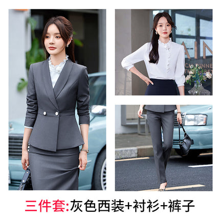 navy blue Professional suit Women's Fashion Elegant Suit Shirt Three-piece Hotel Manager Work Clothes Front Desk Uniform