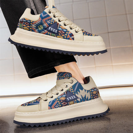 Men's Shoes 2025 Spring New Retro Embroidered Breathable Trendy Shoes Men's Thick Sole Increased Fashion Sports Casual Board Shoes