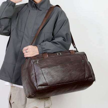 2025 Autumn and Winter New Pu Handheld Luggage Bag Men's Multi-Layer Short-Distance Travel Bag Dry and Wet Separation Sports Fitness Bag