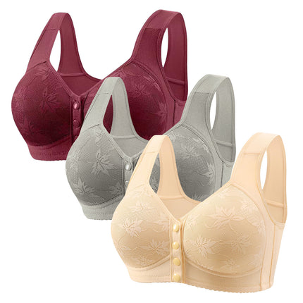 Large Cup 288【3-Piece Set】Cross-Border Front-Clasp Bra, Large Size, Vest-Style, Push-Up, Wireless, Thin Style