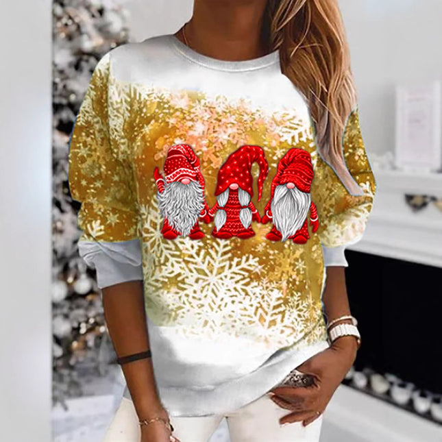New Product 2025 Autumn and Winter Independent Station Aliexpress Wish Christmas Snowflake Print Round Neck Sweatshirt Women's Tops