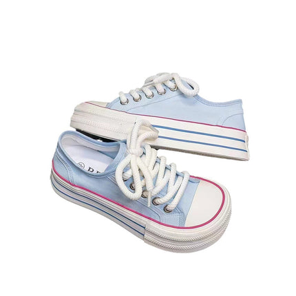 6733 Canvas Shoes for Women 2024 Summer Breathable Low-Top Thick-Soled Dopamine Cream Mango Toe White Casual Shoes