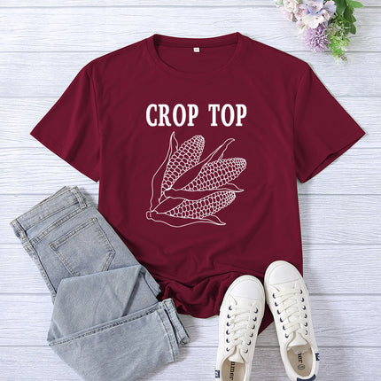 Cross-border Foreign Trade Amazon Crop Top Printed Short-sleeved Women's Summer Casual Loose Round Neck Casual All-match