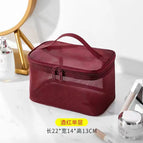 Single layer mesh cosmetic bag-burgundy