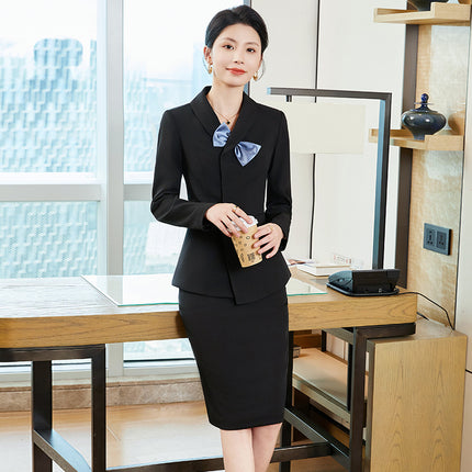 Navy Blue Blazer for Women 2024 Autumn Professional Attire Hotel Front Desk Attendant Formal Suit Work Uniform