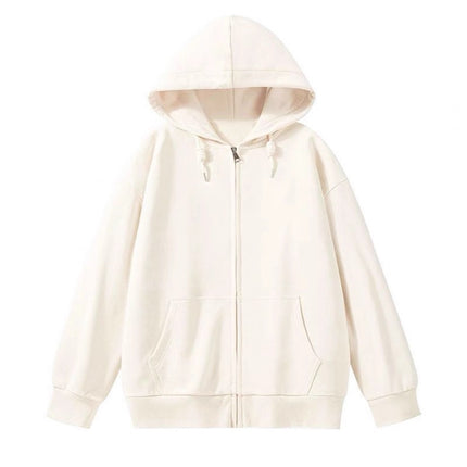 Light Version of Lazy Style New Loose Cardigan Zipper Hooded Sweatshirt Women's Top Jacket Fleece-Lined Thickeneded Blank Version Trendy