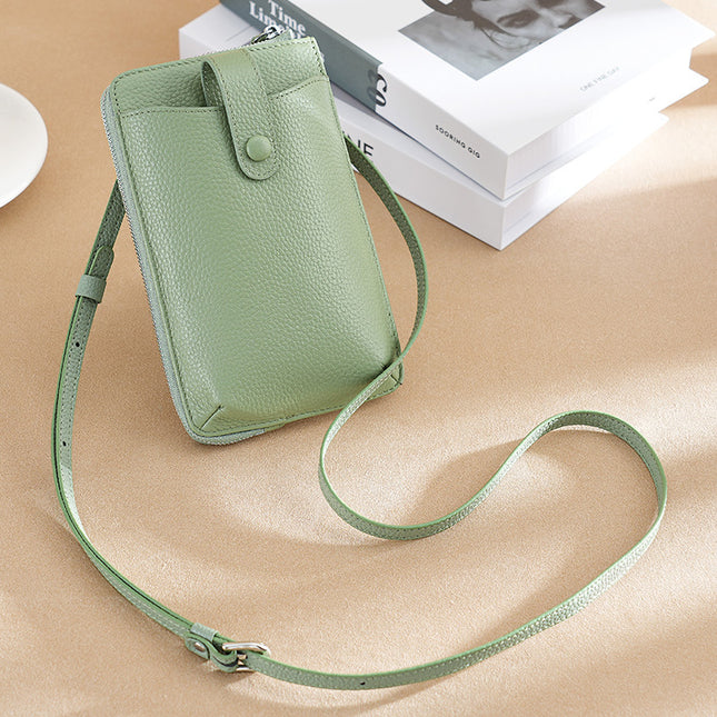 Foreign trade genuine leather crossbody mobile phone bag high-grade first layer cowhide trendy girl mini shoulder mobile phone small bag vertical