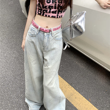 2024 New Sweetheart Cream Pants ~ Light Color Jeans Women's High Waist Loose Straight Leg Pants Design Wide Leg Pants