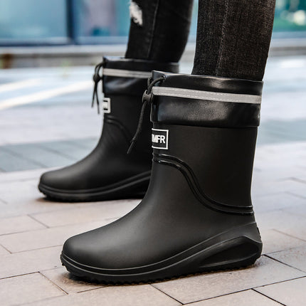 New Mid-Calf Rain Boots for Men, Adult Men's Waterproof Shoes, Rain Boots, Non-Slip Wear-Resistant Rubber Shoes, Plus Velvet Fashionable Kitchen Water Boots