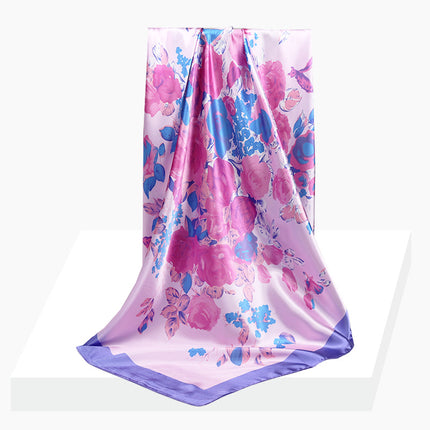 Spring and Autumn New 90 Square Scarf Printing Silk Satin Hangzhou Scarf Square Scarf Shawl Gift Factory Wholesale