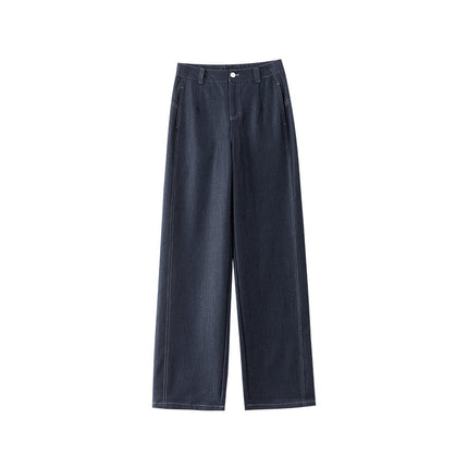 2025 Summer Thin Faux Denim Wide-Leg Pants for Women, High-Waisted Floor-Length Loose Banana Scimitar Pants, Slimming