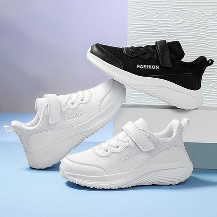 Teenagers' New Autumn Velcro Children's Sneakers, Breathable and Comfortable Mesh Classic White Shoes for Campus Students