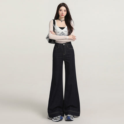 Raccoon House # European and American Style Bootcut Jeans for Women in Autumn and Winter 2025 New Style Non-Leg-Hugging High-Waisted Loose Wide-Leg Flared Pants