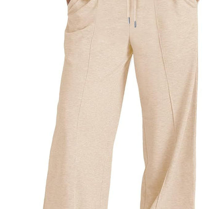 Cross-Border Export Amazon Temu2024 Spring and Summer European and American Style Pure Color Casual Wide-Leg Drawstring Elastic Waist Sweatpants