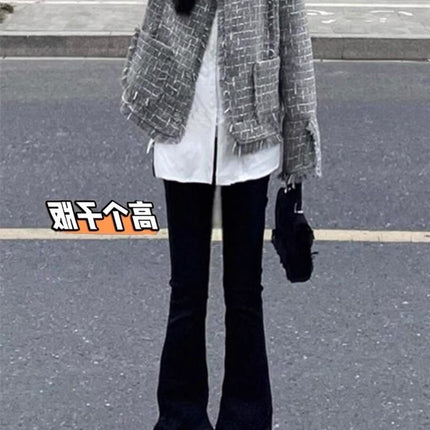175 Tall Women's Black Bootcut Jeans for Autumn and Winter High-Waisted Elastic Slim Slim Flared Floor-Length Pants