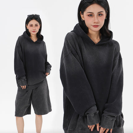 Tide brand American heavyweight 400g big terry hooded vests women's autumn and winter washing old casual Joker lovers vests